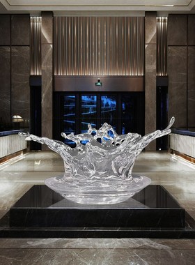 别墅酒店会所大堂透m明树脂水花雕塑摆件售楼处大厅天花板水滴吊