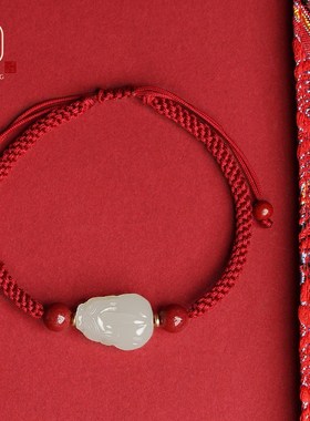 和田玉貔貅手链转运珠子貔恘手绳女男款情侣玉Q石皮丘本命年红手