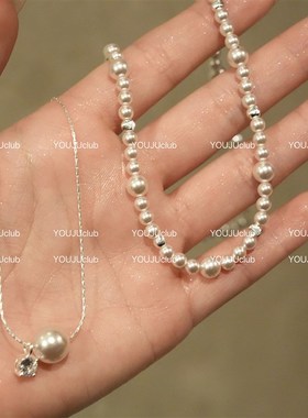 YOUJUclub-星辰落入~高z级感气质温柔淡粉色珍珠叠戴超仙女项炼