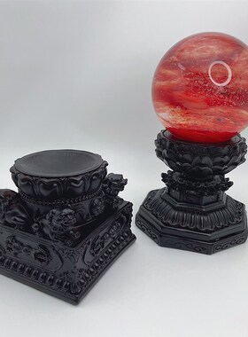 莲花水晶球树脂球座吉祥莲花摆件球托球架雕花狮子W底座玉玺造型
