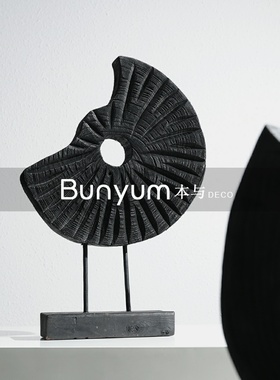 现代轻奢玄关抽象艺术雕塑工艺品展厅办公室高档木V质摆件软装饰