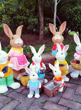 卡通风兔子花缸园艺装饰小品小猪花E盆G工艺品动物造景商场雕塑摆