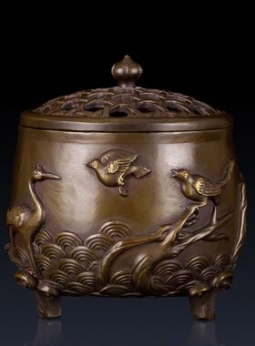 纯黄铜仙鹤香炉摆件铜香炉工艺品香炉摆件香炉装饰品熏香炉摆件