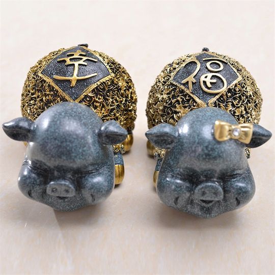 树脂工艺品欧式蓝色大号幸福猪摆件 创意客厅电视柜Y家居装饰品