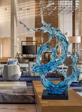 现代轻奢透明树脂浪花雕塑酒店大B堂售楼处客厅风生水起摆件装饰