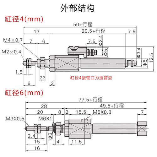 笔形气缸PB4X5X10X15X20R  PSB4X5X10X15X20R单动/CJ1B - 图1