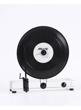 现代轻奢立式覆古留声机黑胶唱片水晶G创意摆件模型桌面书房样板