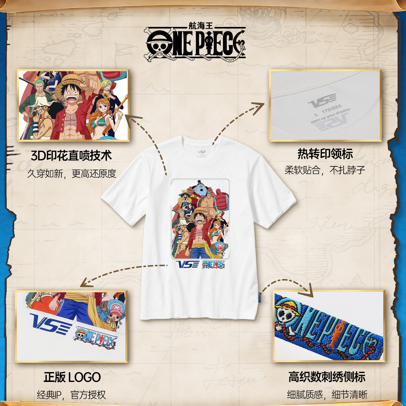 威臣VS航海王羽毛球T恤宽松路飞联名款吸汗速干上衣动漫正版授权,淘宝优惠券,粉丝福利购,淘宝优惠卷