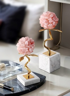 轻奢创意《花团锦簇》晶石花铜摆件客厅玄关酒柜R卧室书房桌面装