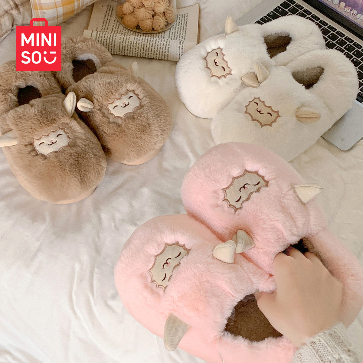 miniso名创优品卡通小羊情侣拖鞋新款室内秋冬居家可爱月子棉拖鞋,淘宝优惠券,粉丝福利购,淘宝优惠卷