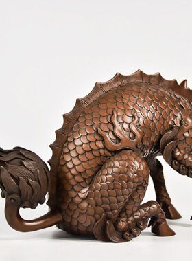 紫铜麒麟摆件客厅家居装饰品招财工艺品店铺公司开业礼品送领导