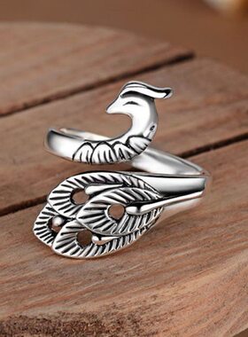 毛线钩针带线神器创意复古孔雀戒指环钩织指环开口钩毛线编织工具