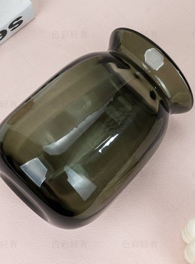 L686 北欧风格复古玻璃花瓶C加厚彩色直棱条纹家居装饰花器