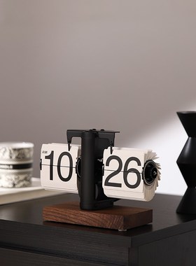 客厅电视柜台面摆件轻奢高档翻页时钟家I居玄关中古风高级感装饰