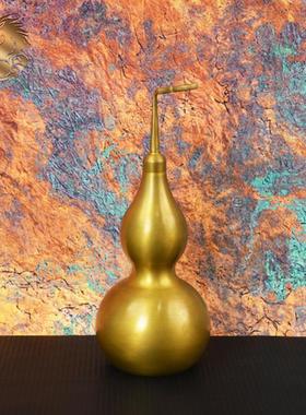 宏达全黄铜复古包浆树叶葫芦素面上开口铜葫芦玄关摆件