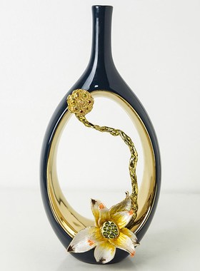 新中式轻奢珐琅彩陶瓷赏t瓶艺术摆件创意高端客厅玄关家居装饰品