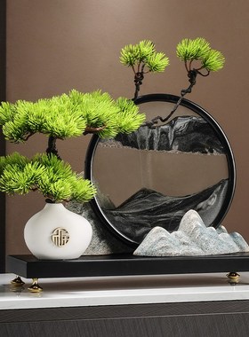 迎客松山b水流沙画摆件新中式客厅玄关电视柜办公室创意高档装饰