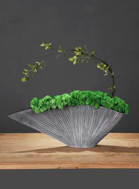 新中式复古扬帆起航花瓶套装仿真花多肉盆景装饰树脂摆件整体花∑