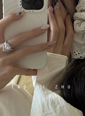 如蝶在野 d超闪心形锆石V钻王冠锆石轻奢高级感戒指开口戒女生礼