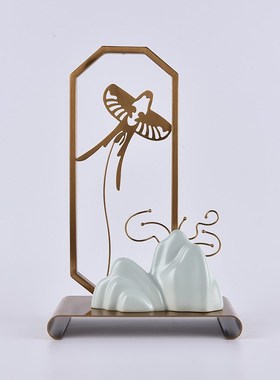 新中式创意玄关摆件现代轻奢客厅陶瓷罐桌面O样板间大厅家居装饰