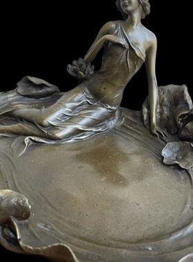 铜雕塑欧式荷花美女果盘实用铜工艺品摆件家居装饰品创意礼品礼物