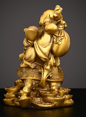 铜弥勒佛摆件纯铜龙龟佛大肚笑佛托F宝佛办公室桌面小号车载装饰