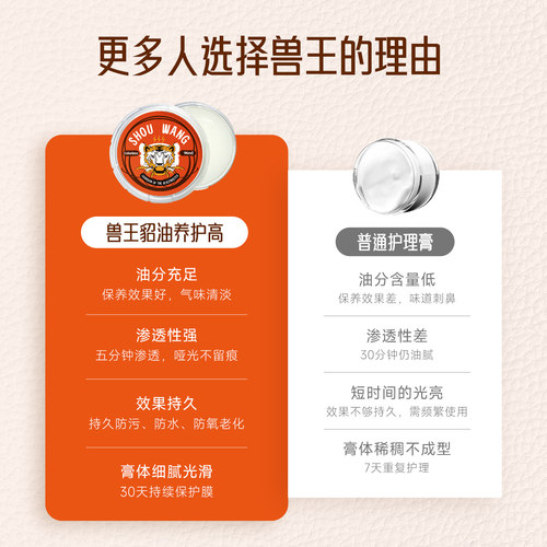 兽王虎头貂油真皮保养油水貂脂肪膏鞋油无色通用皮包皮衣护理90ml - 图3