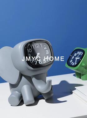 简约卡通可爱时钟表摆件儿童房样板间座钟台钟电视柜床头软装饰品