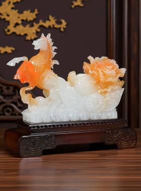 仿玉马摆件招财双马新款生肖马新中式客厅酒柜玄关装饰办公室摆设