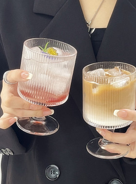 ins高颜值竖条纹高脚杯果汁杯饮料杯咖啡杯冰淇淋杯红酒杯果酒杯