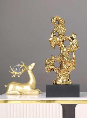 轻奢电视柜酒柜客厅家居装饰摆件太湖石假山办公室桌面艺术工