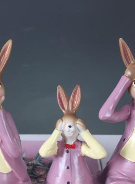 创意可爱三不兔子吊脚娃娃树脂工艺品家居装饰品摆件客厅卧室摆设