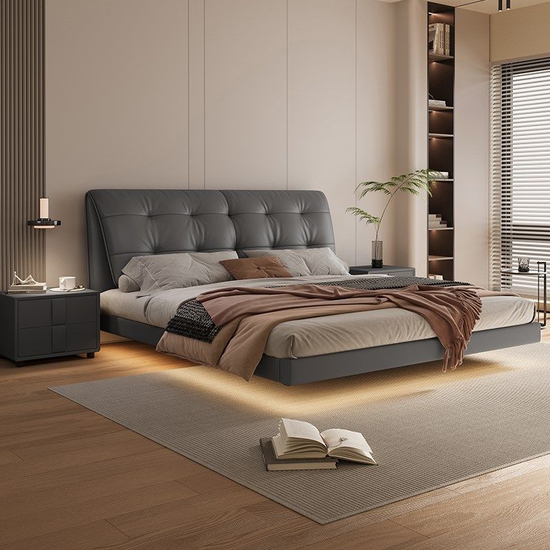 奶油风悬浮皮床现代简约双人床意式轻奢皮床主卧大床软包互不打扰,淘宝优惠券,粉丝福利购,淘宝优惠卷