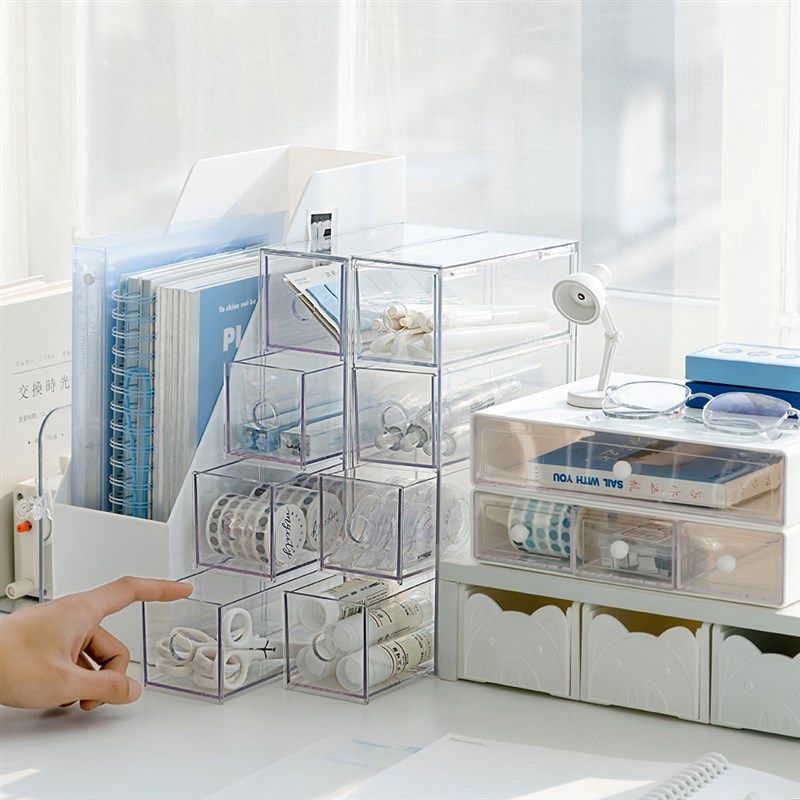 ins亚克力透明桌面收纳盒日式笔盒化妆品文具收纳长方形抽屉式盒,淘宝优惠券,粉丝福利购,淘宝优惠卷