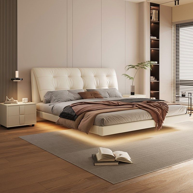 奶油风悬浮皮床现代简约双人床意式轻奢皮床主卧大床软包互不打扰,淘宝优惠券,粉丝福利购,淘宝优惠卷