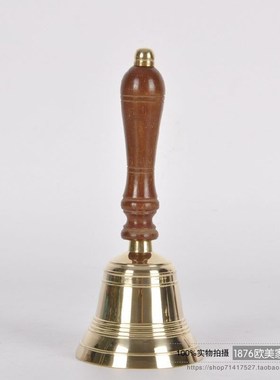 印度进口黄铜手工实木手把摇铃 样板间桌面摆件 电Z影摆设道具