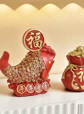 高档年年有余摆件招财锦鲤鱼客厅玄关酒柜装饰创意桌面T摆设工艺