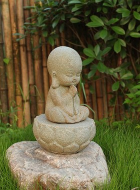 庭院花园佛系禅意小和尚s摆件新中式户外园林人物造景落地装饰品