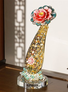 珐琅彩如意摆件客厅中式s轻奢高端办公室电视柜玄关装饰品乔迁礼