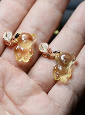 捡漏黄水晶小熊吊坠女款甜美可爱卡哇伊项链锁骨链吊坠