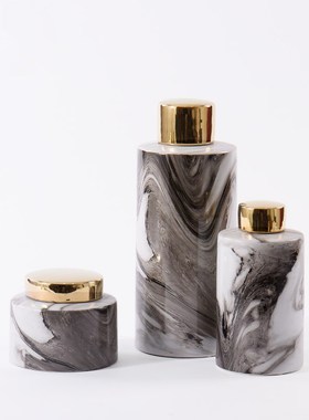 现代新中式d陶瓷罐摆设客厅玄关电视柜茶几假山样板房间装饰品摆