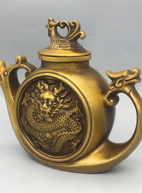 仿古做旧纯铜龙凤水壶q孔雀枝头酒壶家居装饰工艺品铜酒壶茶水壶