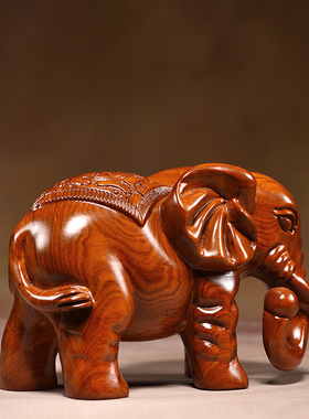 花梨木福财象摆件实木雕刻一对大象红木家居N玄关办公室装饰工艺