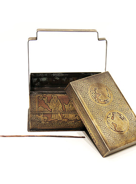 现代新中式紫铜提篮盒茶几组合陈设纯手工摆件客厅U书房样板间送