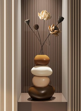 石来运转a花瓶摆件新中式客厅壁龛玄关柜电视柜装饰品乔迁新居礼