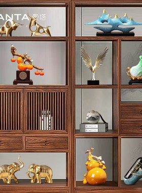 新中式老板办公室摆件轻奢高档领导D高端大气书柜桌面背景柜装饰