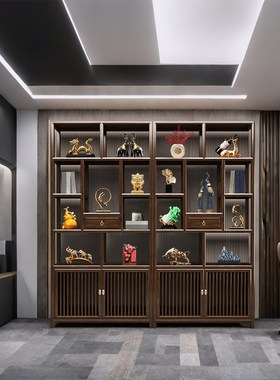 新中式老板办公室公司背景柜摆件高端大气上O档次办公桌高档工艺