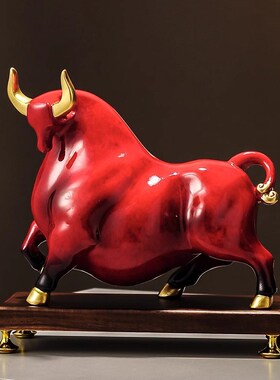 招财牛摆件牛气冲天老板办公室背景墙博古架客厅酒柜电Z视柜装饰