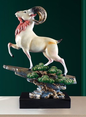 高端全铜领e头羊摆件办公室装饰领导老板礼物客厅玄关装饰乔迁送