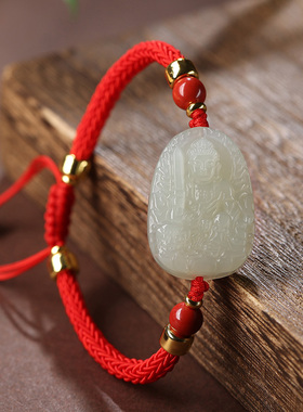和田玉本命佛吊坠男女千手观x音大日文殊菩萨属兔生肖守护神手链